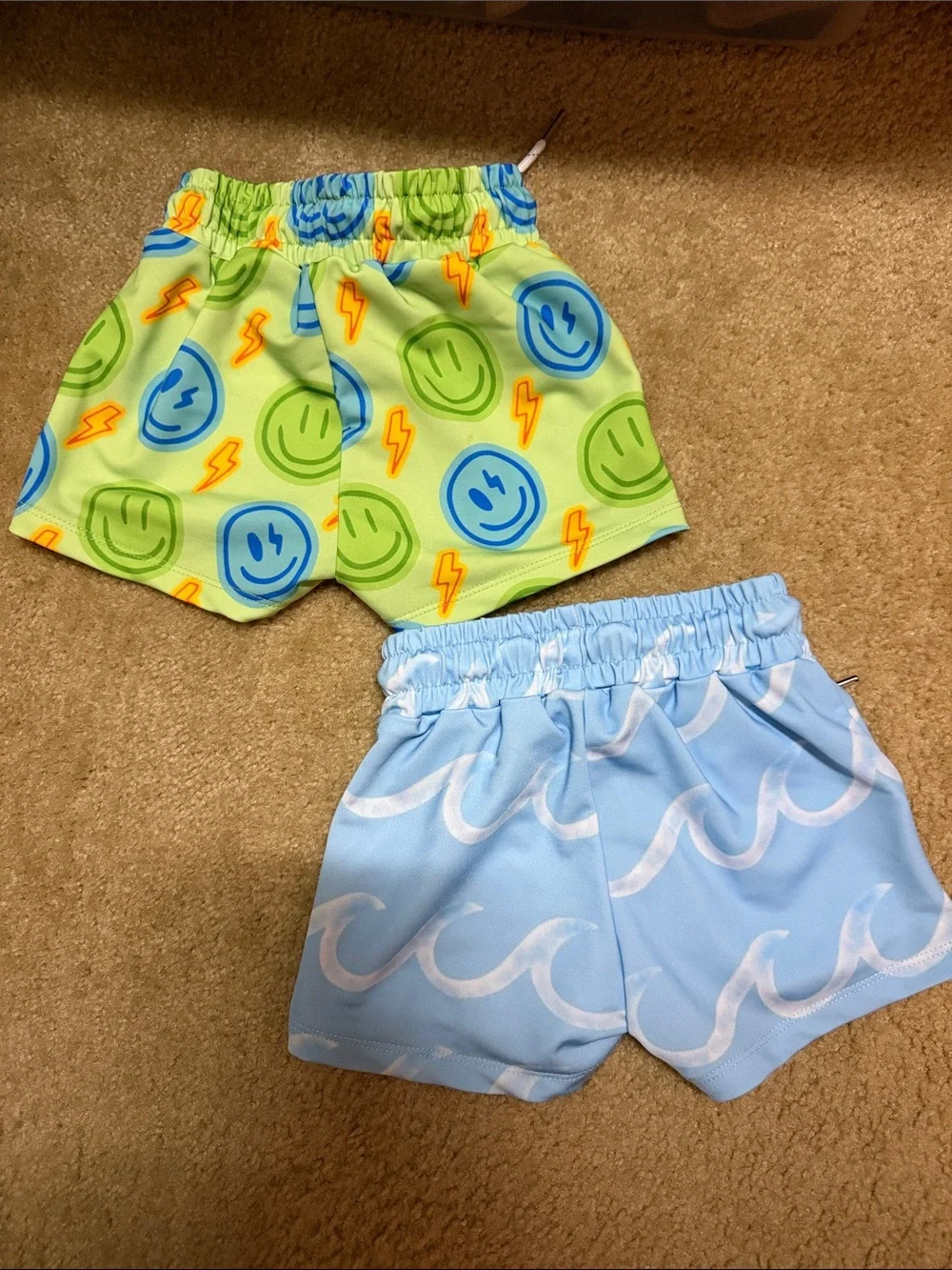 Surfside co Two-Pack Swim Shorts - Lime Green Smiley & Light Blue Wave